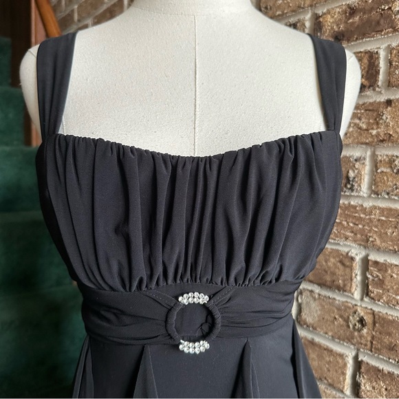 VTG Y2K 2000s Black Ruffle Ruched Bust Rhinestone Metal Hoop Dress - Picture 2 of 9